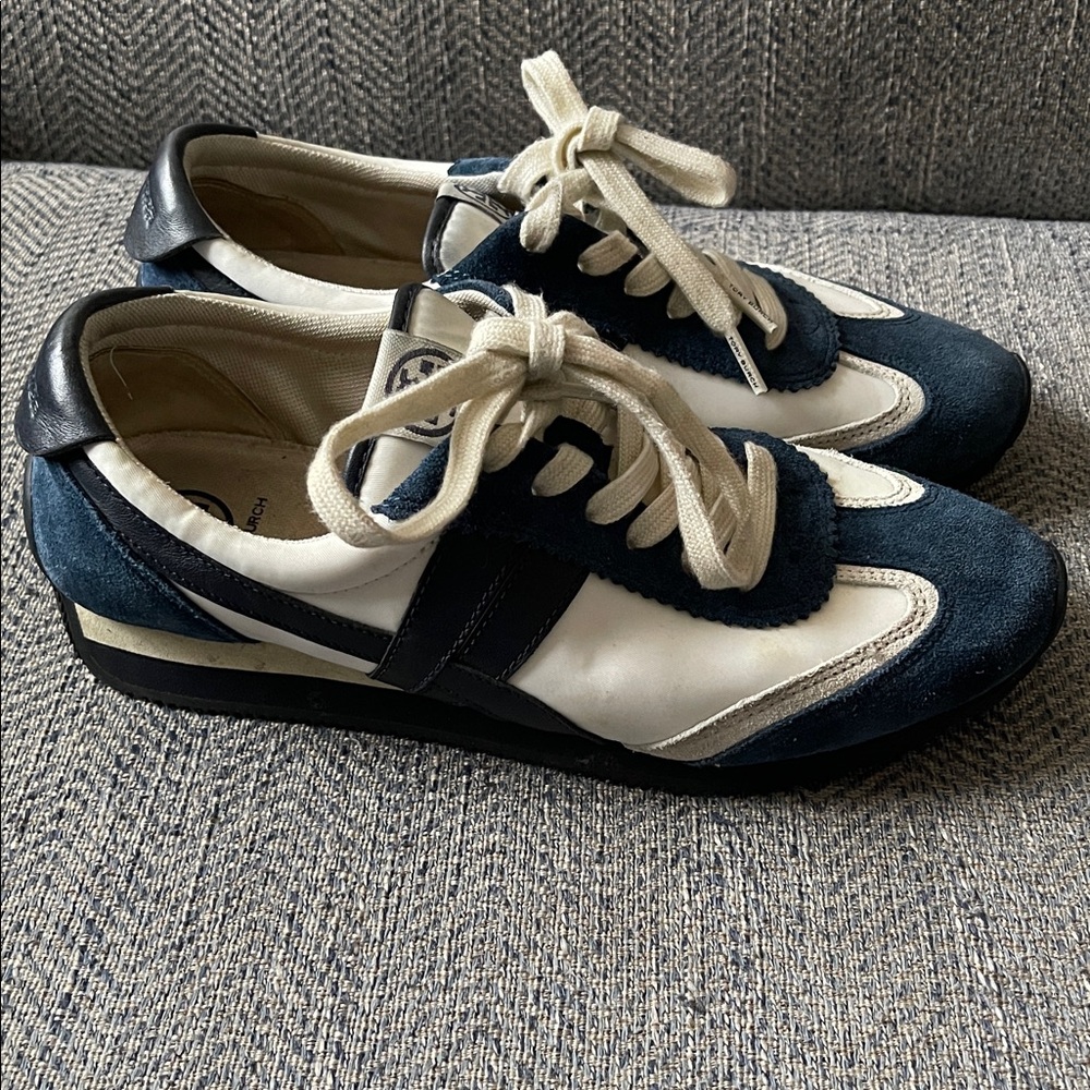 Tory Burch Navy and White Suede-Trim Sneakers - Picture 6 of 16